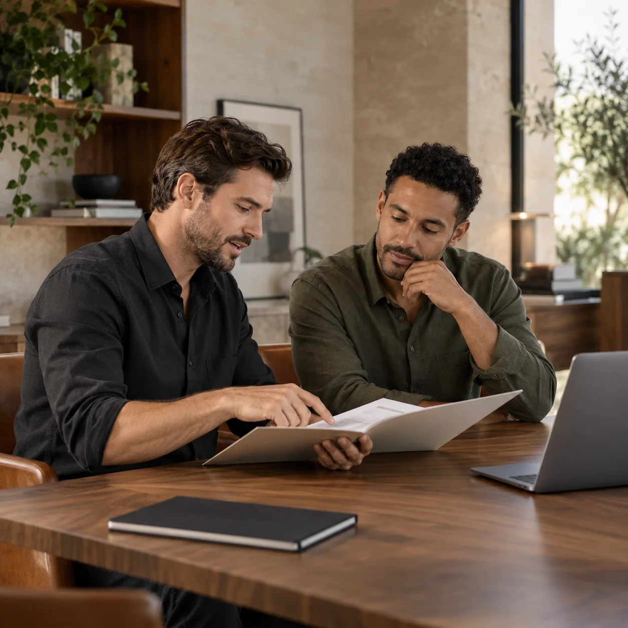 The team reviews an application with a partner
